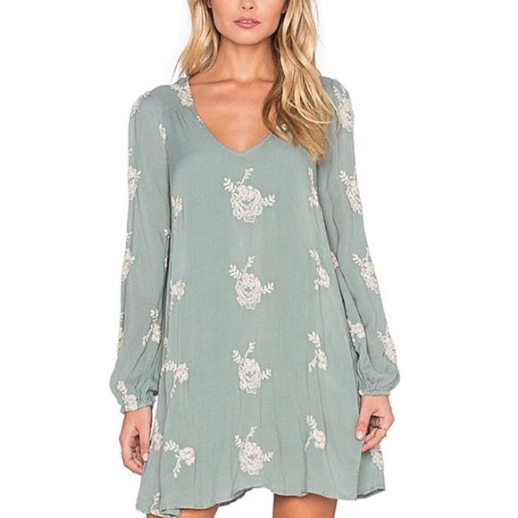 Free People Misty Green Emma Embroidered Dress M - Picture 1 of 8